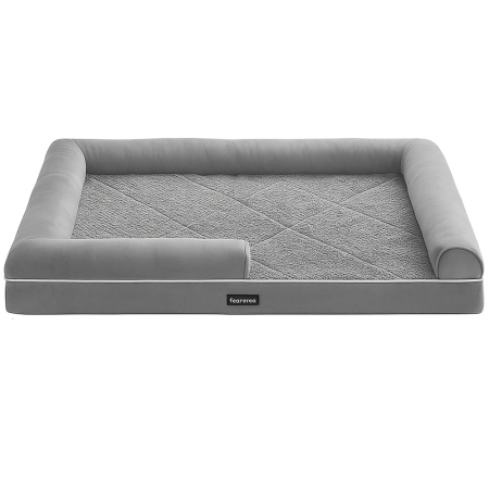 Pet Shop - FEANDREA Pat ortopedic pentru caini, cu margini inaltate si husa detasabila, 120x85x20 cm, gri deschis