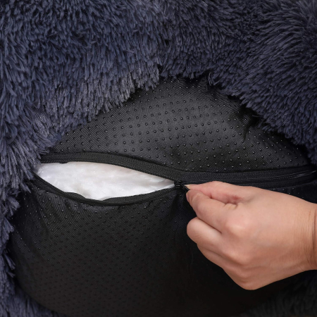 FEANDREA Pat pufos pentru caini si pisici, cu husa detasabila, lavabila, plus moale cu fir lung, 80 cm, gri inchis [5]