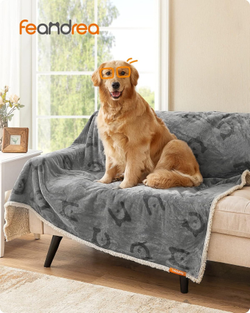 FEANDREA Patura impermeabila XXL pentru caini, fleece si flanel, fata dubla, 203x152 cm, gri [6]