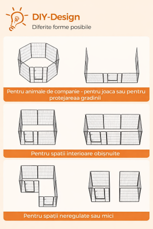 Tarc metalic pentru animale, 8 panouri modulare, utilizare interior sau exterior, 160x160x100 cm, negru [1]