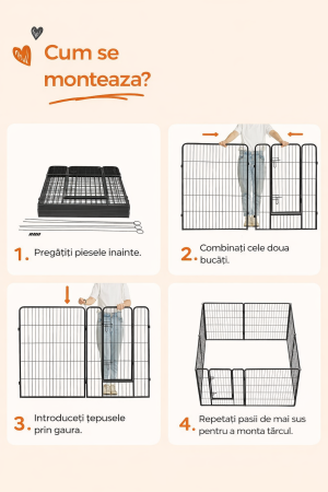Tarc metalic pentru animale, 8 panouri modulare, utilizare interior sau exterior, 160x160x100 cm, negru [6]