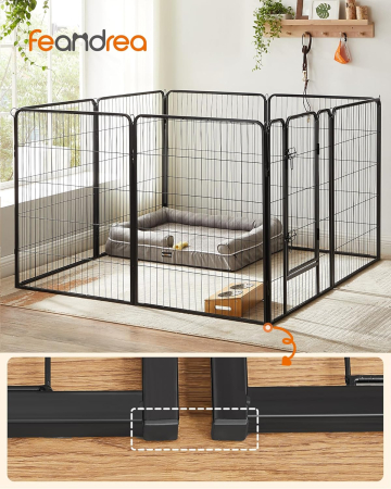 Tarc metalic pentru animale, 8 panouri modulare, utilizare interior sau exterior, 160x160x100 cm, negru [3]