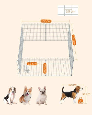Tarc pliabil din otel pentru animale 8 panouri, modular patrat sau octogon, 159x159x61 cm, argintiu [7]