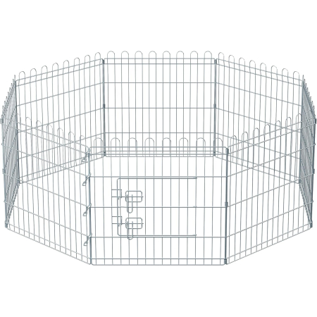 Tarc pliabil din otel pentru animale 8 panouri, modular patrat sau octogon, 159x159x61 cm, argintiu