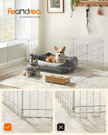 Tarc pliabil din otel pentru animale 8 panouri, modular patrat sau octogon, 159x159x61 cm, argintiu [6]