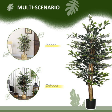  Ficus artificial in ghiveci cu 702 frunze multicolore, Plante artificiale pentru interior si exterior, pentru decorarea casei, biroului, camerei de zi, 130 cm [4]