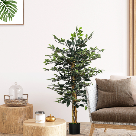  Ficus artificial in ghiveci cu 702 frunze multicolore, Plante artificiale pentru interior si exterior, pentru decorarea casei, biroului, camerei de zi, 130 cm [1]