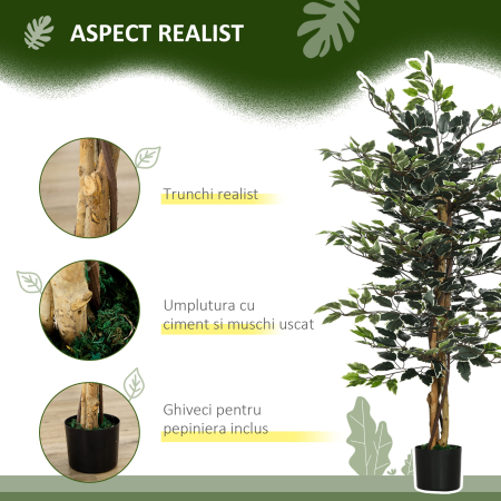  Ficus artificial in ghiveci cu 702 frunze multicolore, Plante artificiale pentru interior si exterior, pentru decorarea casei, biroului, camerei de zi, 130 cm [3]