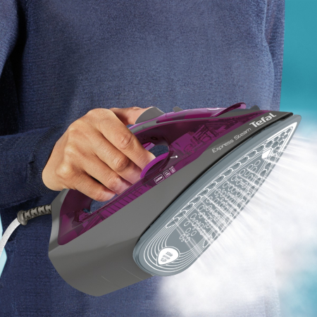 Fier de calcat cu abur Tefal Express Steam FV2847E0, 2400 W, jet de abur 160 g/min, abur variabil 0-35 g/min, rezervor apa 270 ml, talpa ceramica Ceri [3]
