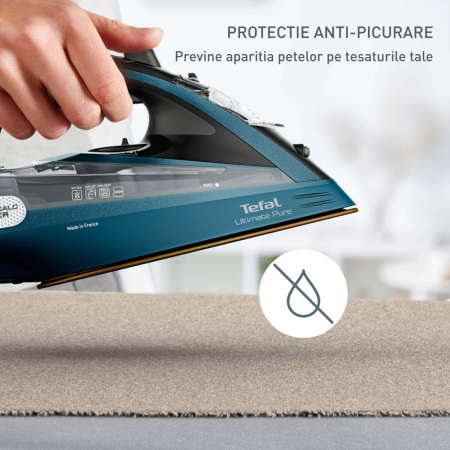 Fier de calcat cu aburi Tefal Ultimate Pure FV9851E0, 3200W, jet de abur 300 g/min, abur variabil 60 g/min, rezervor apa 350 ml, talpa Durilium Air [2]