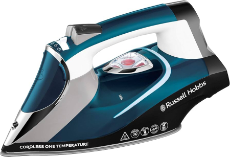 Fiare, statii & aparate de calcat cu abur - Fier de calcat fara fir Russell Hobbs One Temperature, talpa ceramica, o singura temperatura, baza incarcare, alb