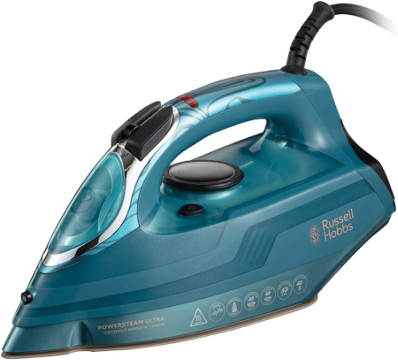 Fiare, statii & aparate de calcat cu abur - Fier de calcat Russell Hobbs PowerSteam Ultra Coconut Smooth, talpa ceramica, abur puternic, rezervor 350ml, alb