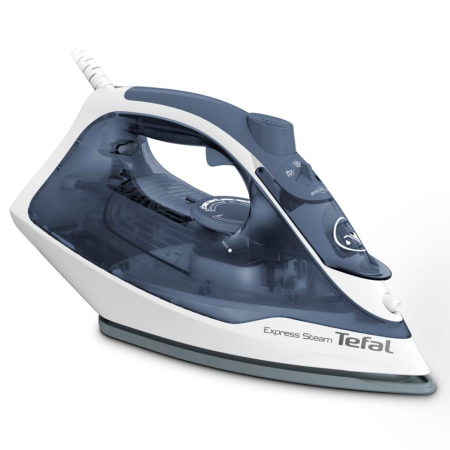 Bucatarie - Fier de calcat Tefal Express Steam FV2837E0, 2400W, jet de abur 165 g/min, abur variabil 0-35 g/min, 270 ml, talpa Cerilium, alb/ albastru deschis