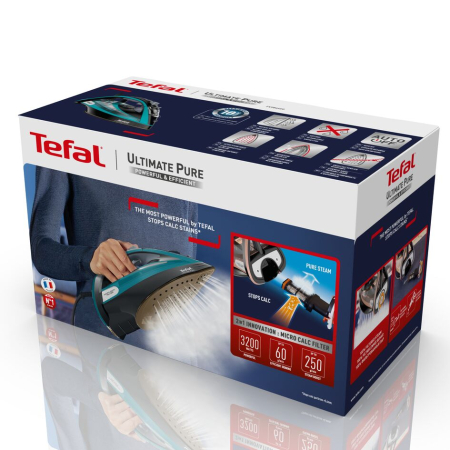 Fier de calcat Tefal FV9844E0 Ultimate Pure, 3200 W, Talpa Durilium AirGlide Autoclean, jet de aburi 250gr/min, Micro-Calc Filter 2in1, Negru/Bleu [7]