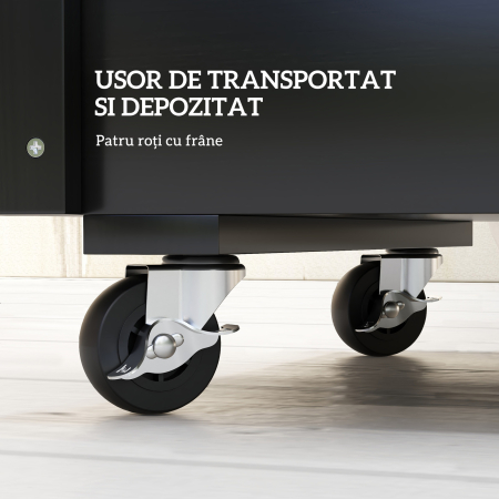  Fierastrau de gradina cu orificiu de drenaj si roti, din lemn de brad, 89x48x47 cm, negru [4]