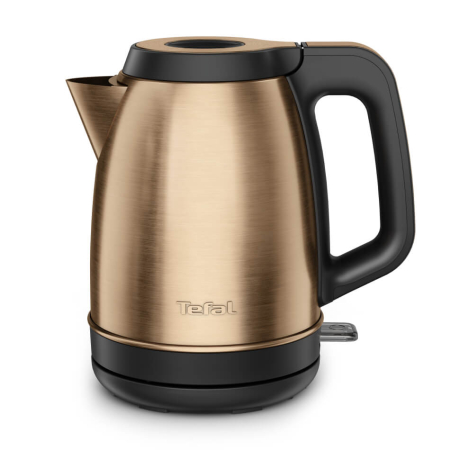 Bucatarie - Fierbator apa Tefal Coppertinto KI280G10, 2400W, 1.7L, filtru anticalcar, inox, indicator nivel apa, baza rotativa 360°, negru & maro