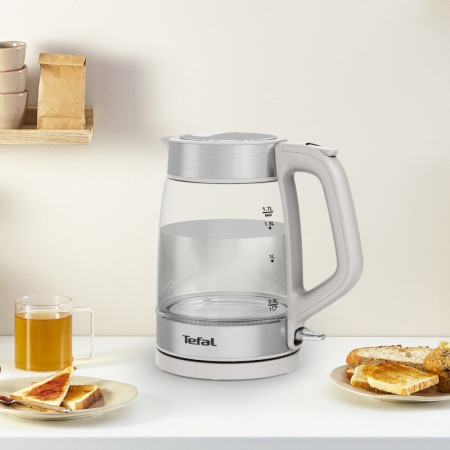 Fierbator apa Tefal KI605B30, 2200W, 1.7L, vas din sticla cu gradatii, iluminare ambientala, filtru detasabil, functie oprire automata, gri [10]