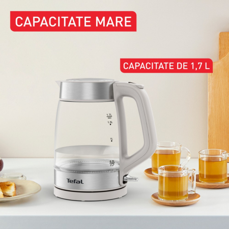 Fierbator apa Tefal KI605B30, 2200W, 1.7L, vas din sticla cu gradatii, iluminare ambientala, filtru detasabil, functie oprire automata, gri [5]
