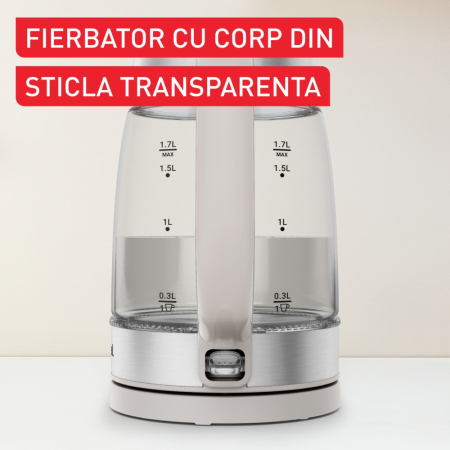 Fierbator apa Tefal KI605B30, 2200W, 1.7L, vas din sticla cu gradatii, iluminare ambientala, filtru detasabil, functie oprire automata, gri [4]