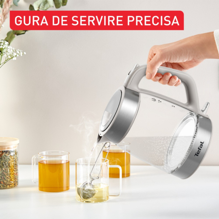 Fierbator apa Tefal KI605B30, 2200W, 1.7L, vas din sticla cu gradatii, iluminare ambientala, filtru detasabil, functie oprire automata, gri [7]
