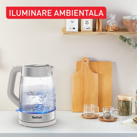Fierbator apa Tefal KI605B30, 2200W, 1.7L, vas din sticla cu gradatii, iluminare ambientala, filtru detasabil, functie oprire automata, gri [6]