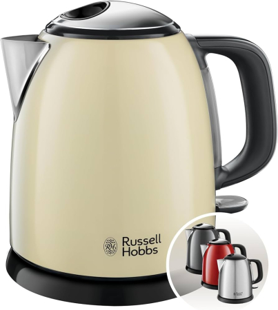 Fierbatoare - Fierbator compact Russell Hobbs Colours Plus+, 1L, 2200W, filtru calcar detasabil, indicator nivel apa, crem