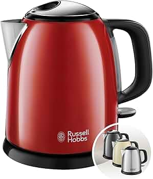 Fierbatoare - Fierbator compact Russell Hobbs Colours Plus+, 1L, 2200W, filtru calcar detasabil, indicator nivel apa, rosu