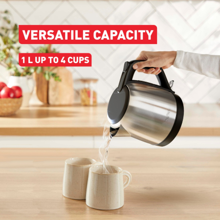 Fierbator de apa Tefal Subito Mini KO5S2DE0, 2400 W, 1 L, inox, baza rotativa, oprire automata, filtru detasabil, argintiu & negru [1]