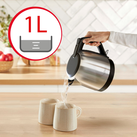 Fierbator de apa Tefal Subito Mini KO5S2DE0, 2400 W, 1 L, inox, baza rotativa, oprire automata, filtru detasabil, argintiu & negru [4]