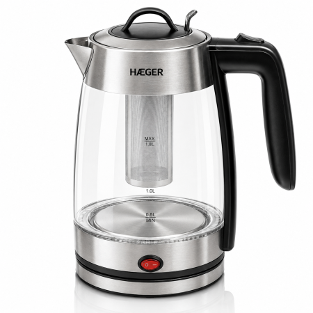 Fierbator electric HAEGER PERFECT TEA, Capacitate 1,8 L, Putere 2200 W, Vas din sticla, Baza rotativa 360 grade, Oprire automata, Fara fir, Argintiu [6]