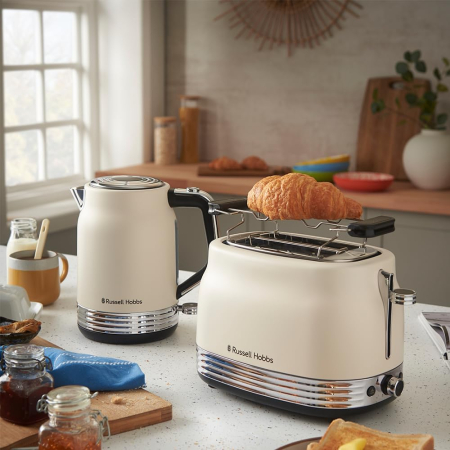Prajitor de paine 2 felii Russell Hobbs 28650-56 Hanley Jasmine, 900W, design retro, 6 niveluri, functie dezghetare/reincalzire, Jasmine Alb [9]