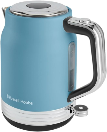 Bucatarie - Fierbator electric Russell Hobbs 28641-70 Hanley, 1.7L, 2400W, design retro, filtru anticalcar, depozitare cablu, Albastru Retro