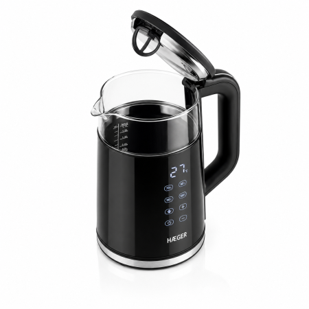 Fierbator HAEGER DIGIGLASS, Capacitate 1.7L, Putere 2200W, Control digital temperatura cu 5 functii, Pereti dubli din sticla, Negru [4]