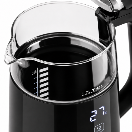 Fierbator HAEGER DIGIGLASS, Capacitate 1.7L, Putere 2200W, Control digital temperatura cu 5 functii, Pereti dubli din sticla, Negru [5]