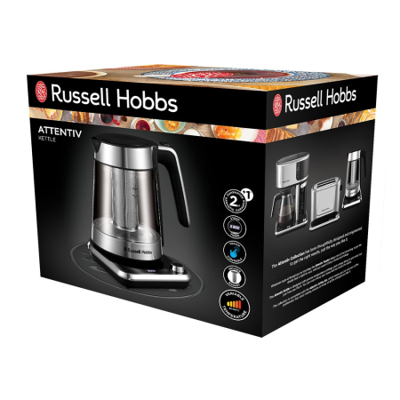 Fierbator Russell Hobbs Attentiv, 1.7L, 2400W, filtru calcar detasabil, baza 360°, indicator nivel apa, argintiu [2]