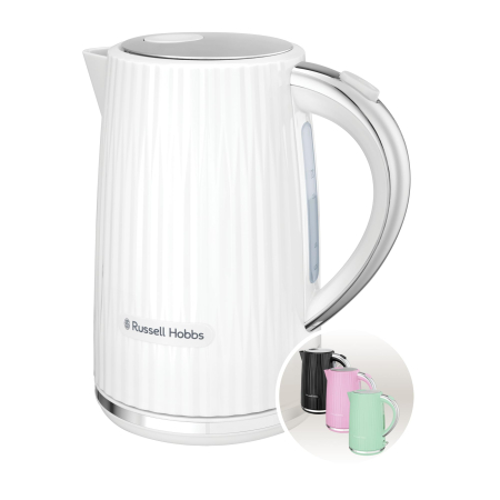 Fierbatoare - Fierbator Russell Hobbs Eden, 1.7L, 2400W, design modern, filtru calcar, indicator nivel apa, alb