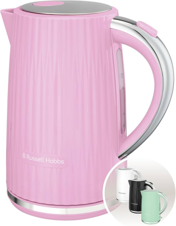 Fierbatoare - Fierbator Russell Hobbs Eden, 1.7L, 2400W, design modern, filtru calcar, indicator nivel apa, roz