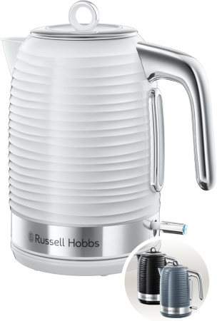 Fierbatoare - Fierbator Russell Hobbs Inspire, 1.7L, 2400W, filtru calcar detasabil, baza 360°, indicator nivel apa, alb