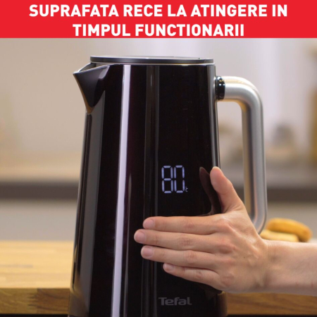 Fierbator Tefal Smart'n Light KO851830, 1800W, ecran digital, capacitate 1.7L, 5 trepte temperatura, baza rotativa, interior inox, negru [9]