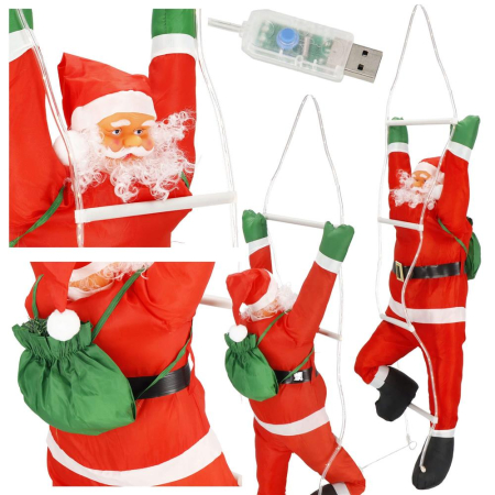 Figurina Craciun, Mos Craciun pe scara, cu iluminare LED, alimentare USB, pentru interior [6]