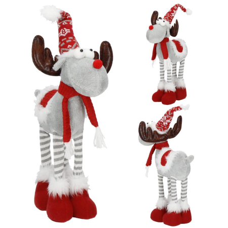 Figurina Craciun, Ren, picioare telescopice, iluminare LED, 61cm [8]
