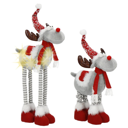 Figurine Craciun - Figurina decorativa de Craciun, Ren, picioare telescopice, iluminare LED, inaltime reglabila 64-85cm