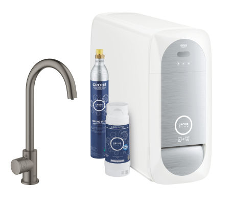 Baterii bucatarie - Filtru de bucatarie Grohe 31498AL1, Blue Home Mono, medie, Tip C, filtrare, racire, apa carbogazoasa, mat, grafit