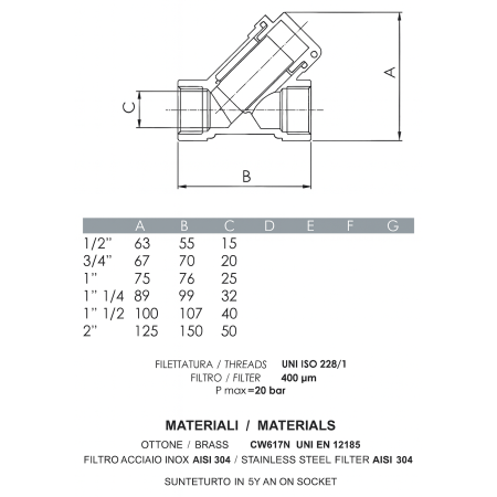 Filtru "Y" Remer Rubinetterie Minutery 389112, 1" 1/2, filet interior, sita 400 microni, 20 bari, alama [1]