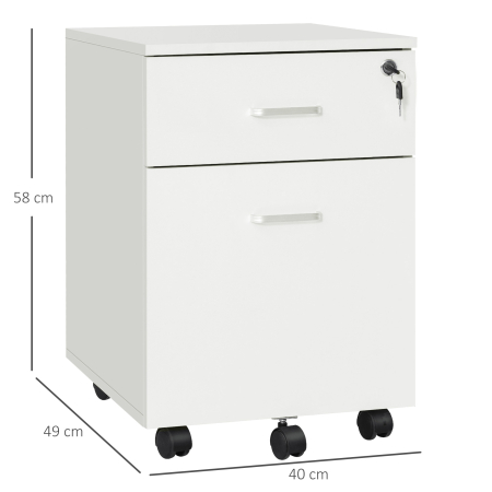 Fiset Birou cu 2 Sertare cu 5 Roti, Dulapior de Birou din PAL cu Incuietoare, 40x49x58 cm, culoare Lemn [2]
