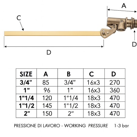Flotor cu tija reglabila Remer Rubinetterie Minutery 178114, dimensiune racord 1"1/4, 470mm, 3 bari, alama [1]
