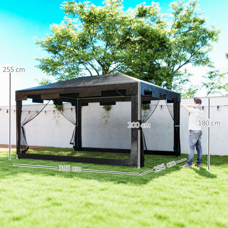  Foisor 4x3 m cu Plasa de Tantari si 2 Intrari, Foisor de Gradina din Metal si PE, Gri Inchis [2]
