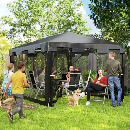  Foisor 4x3 m cu Plasa de Tantari si 2 Intrari, Foisor de Gradina din Metal si PE, Gri Inchis [7]