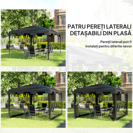  Foisor 4x3 m cu Plasa de Tantari si 2 Intrari, Foisor de Gradina din Metal si PE, Gri Inchis [3]