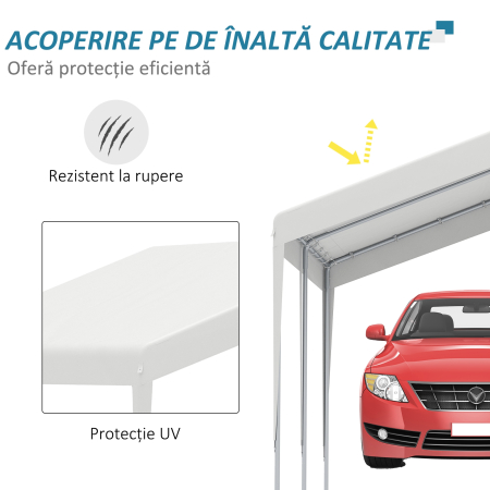  Foisor 4x4m cu Acoperis de Protectie impotriva Razelor UV, Ploaie si Vant pentru Vehicule, Nunti si Petreceri - Alb [6]